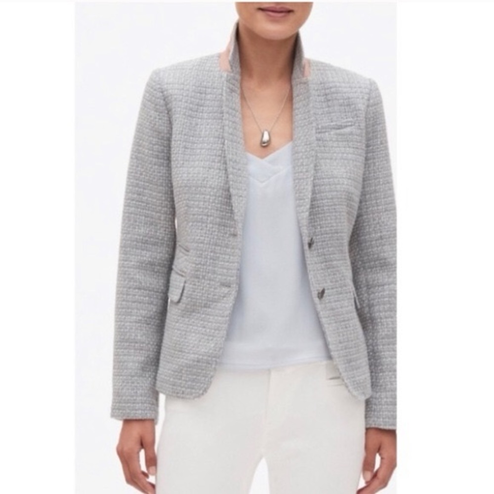 NWT Banana Republic Textured Academy Light Gray Basketweave Blazer 10